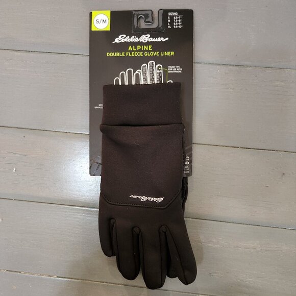 Eddie Bauer Men's Black Alpine Double Fleece Liner Touchscreen Gloves Size S/M - Picture 2 of 6